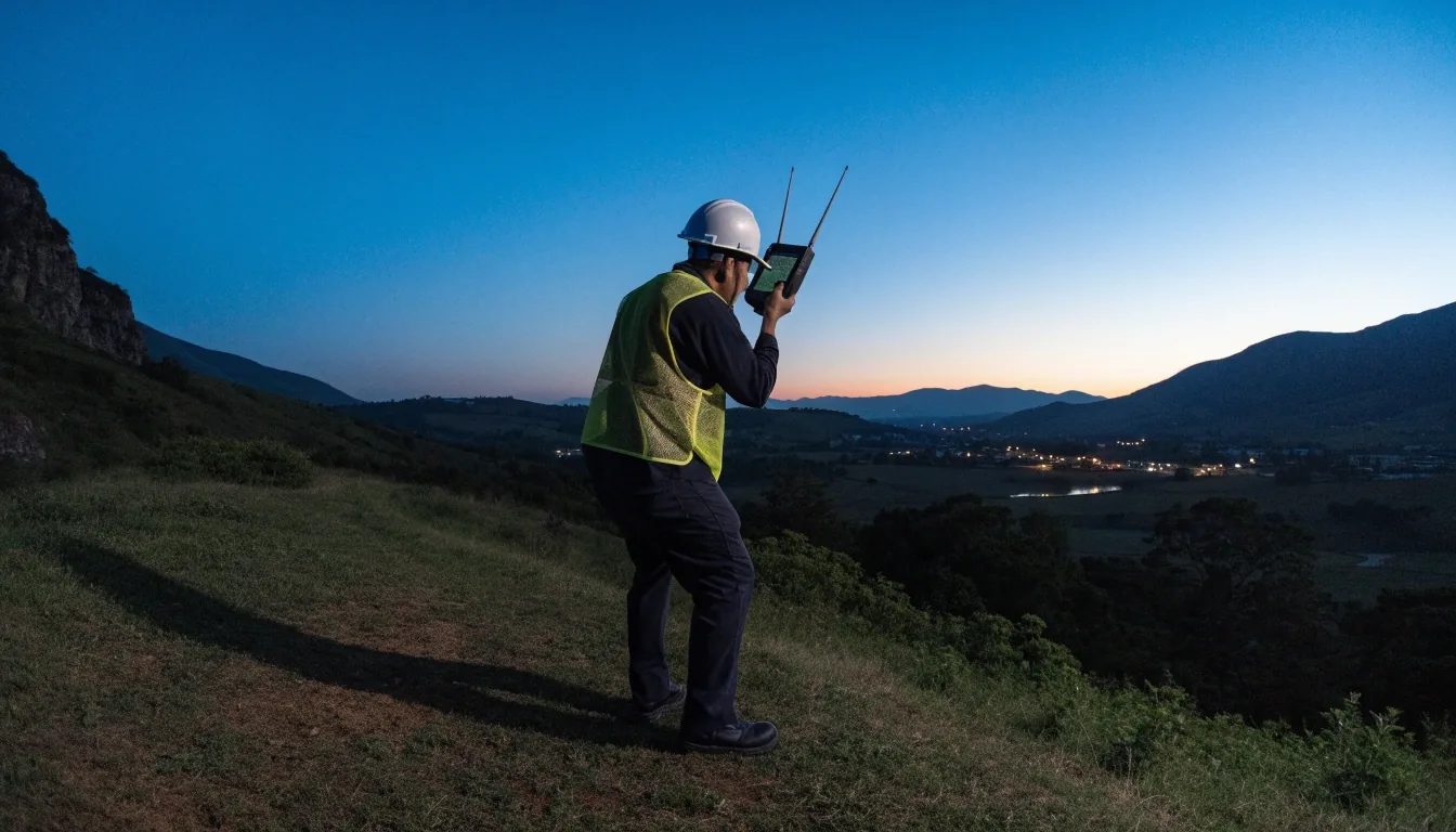 Cordillera costarricense al atardecer con luces cálidas de sodio y sombras azuladas